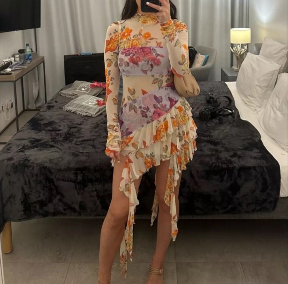Free People Main Event Floral Mesh Asymmetrical Maxi Top Small Romantic Boho